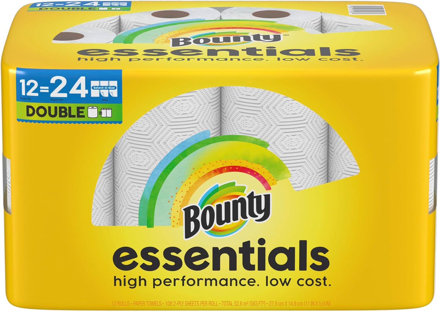 Bounty Essentials Select-A-Size Paper Towels, 12 Double Rolls, White, 108 Sheets Per Roll