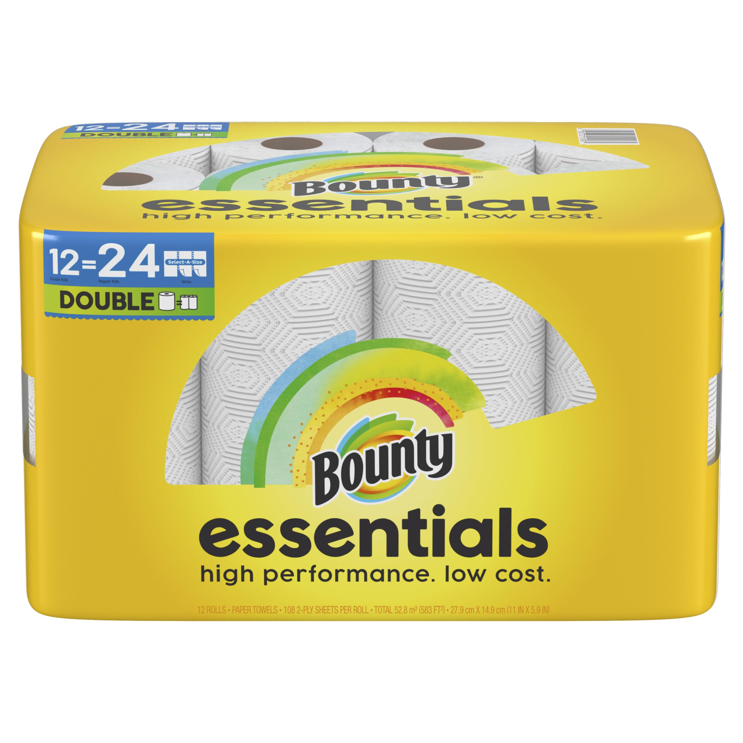 bounty essentials select-a-size paper towels, 12 double rolls, white, 108 sheets per roll