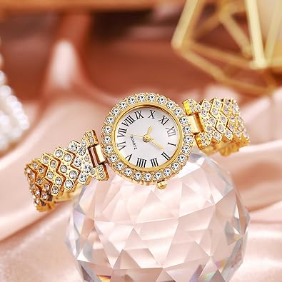 Women Watches Diamond Luxury Quartz Watch Ladies Wristwatches with Crown Bangle Set Gifts
