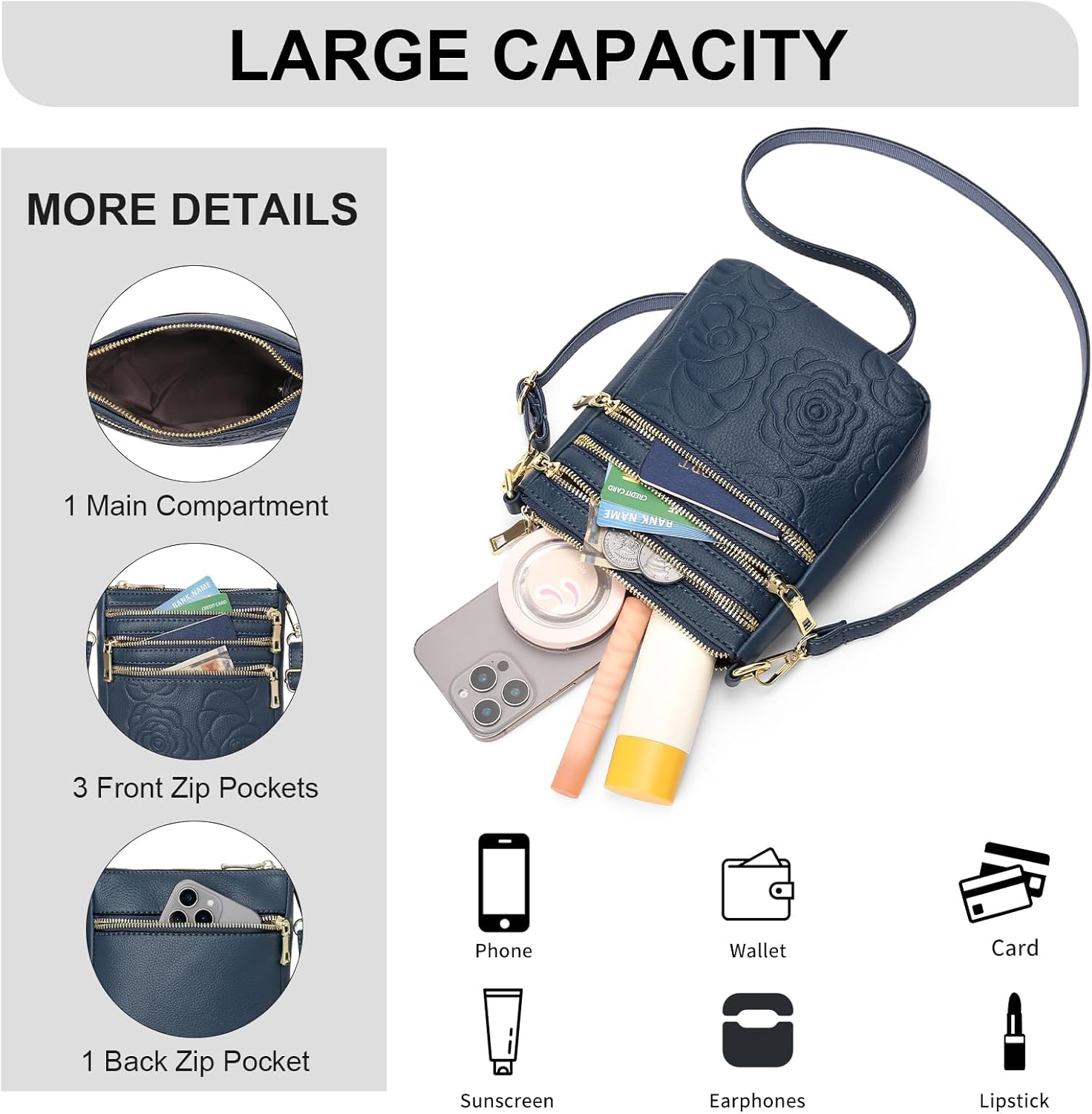 FALAN MULE Crossbody Purses for Women Small Shoulder Bag Handbags Vegan Leather with Multiple Zipper Pockets