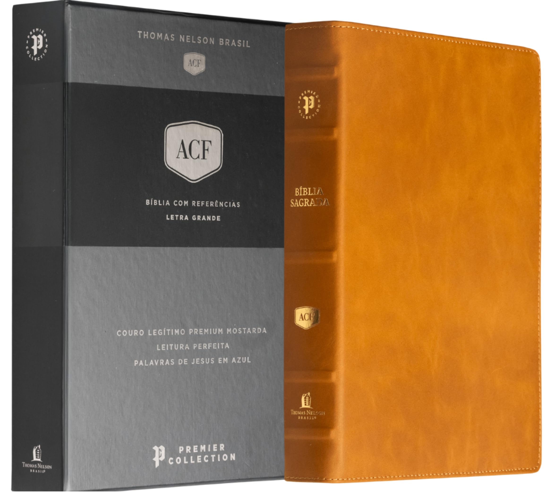 Bíblia ACF, Couro legítimo mostarda, Letra grande, Leitura