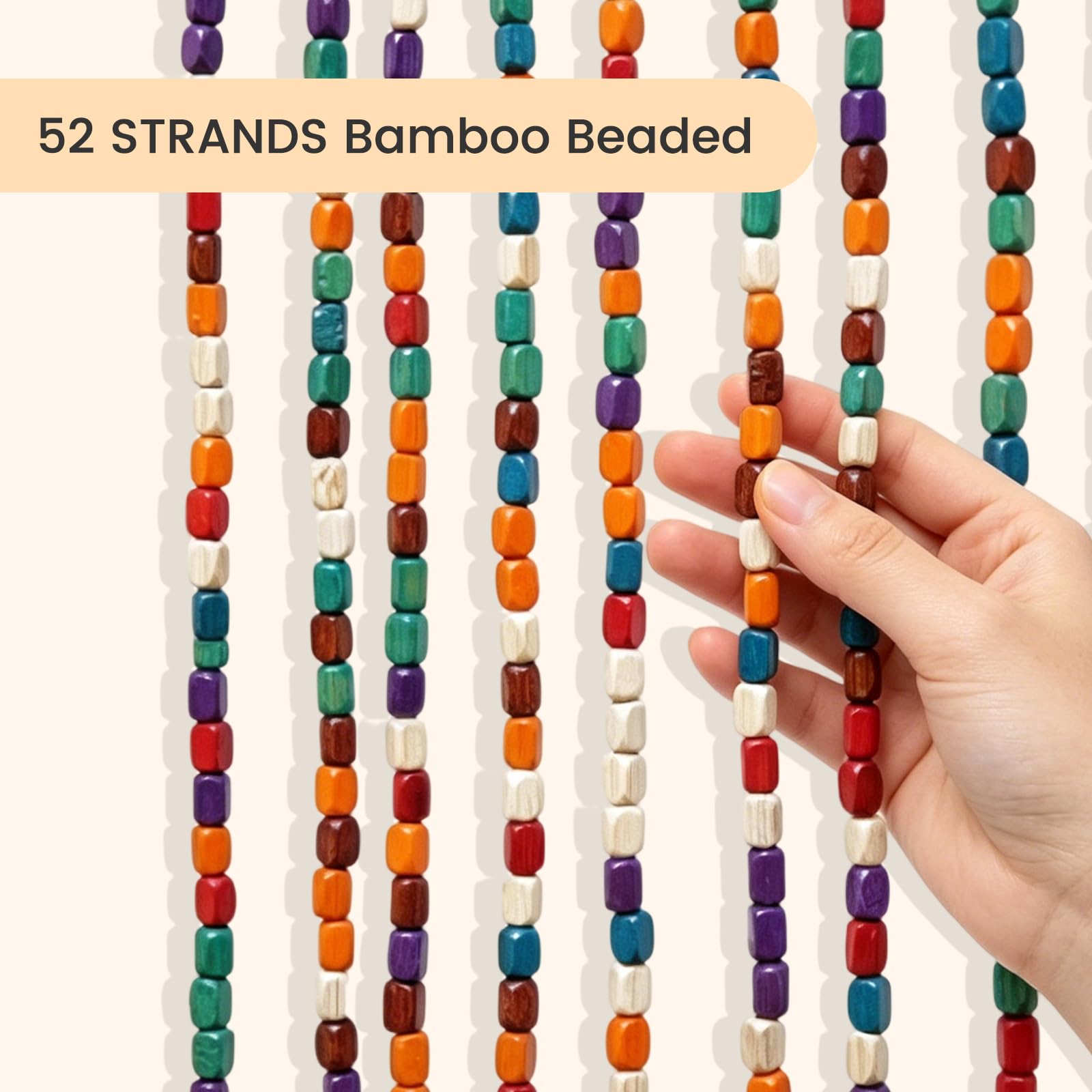 Rideau de porte en perles de bambou 90 x 200 cm, 52 brins pour portes | Rideau de porte rétro fait à la main pour fenêtres, portes, chambres comme rideau de décoration et moustiquaire