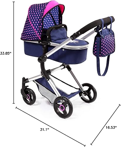Miniatura 10 de Bayer: Vario - Cochecito de muñeca con mango reversible ajustable, capacidad para muñecas de hasta 20.5 in, diseño de unicornio azul y rosa,