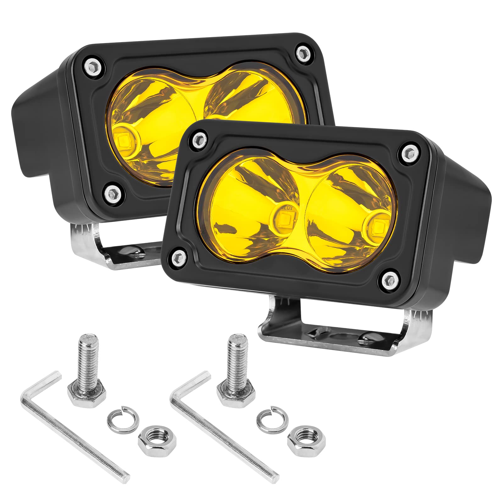 Amber 3 Inch LED Pods, 2PCS Driving Lights 40W Spot Beam LED Fog Auxiliary Light Small Offroad Ditch Light Backup Cubes Mini Pods for Truck Dirt Bike SUV UTV ATV Snowmobile Surron