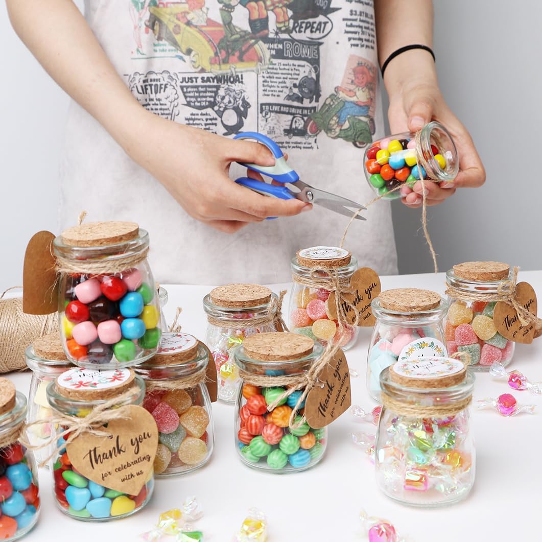 AIXIANG 60 Pack 3.5 oz Glass Jars with Cork Lid & Airtight Seal - Rustic Wedding Favors, Baby Shower Gifts, Candy & Spice Storage - Includes Twine, Labels (Multi-Purpose, Eco-Friendly)