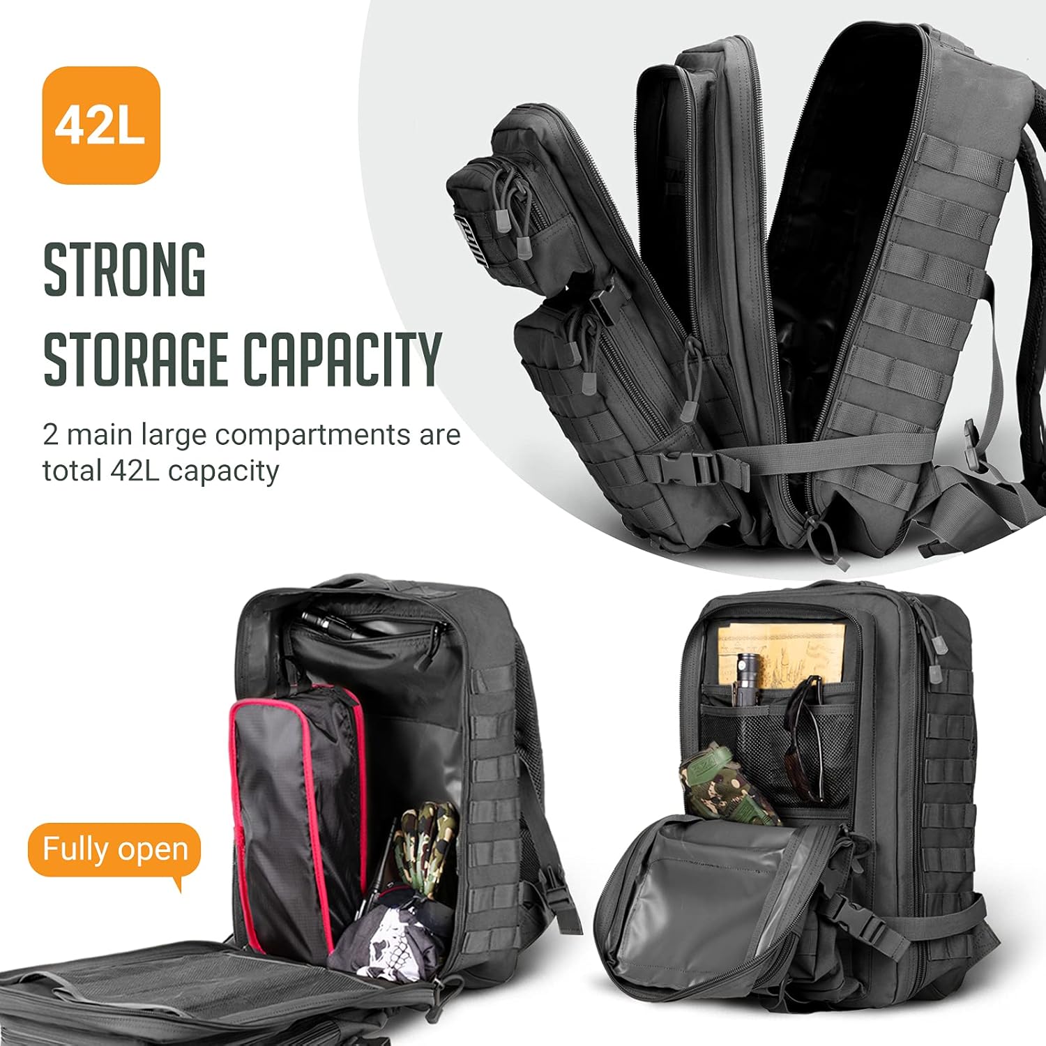HUNTSEN Military Tactical Backpack Large 3 Day Assault Pack Molle Bag Black : Sports & Outdoors