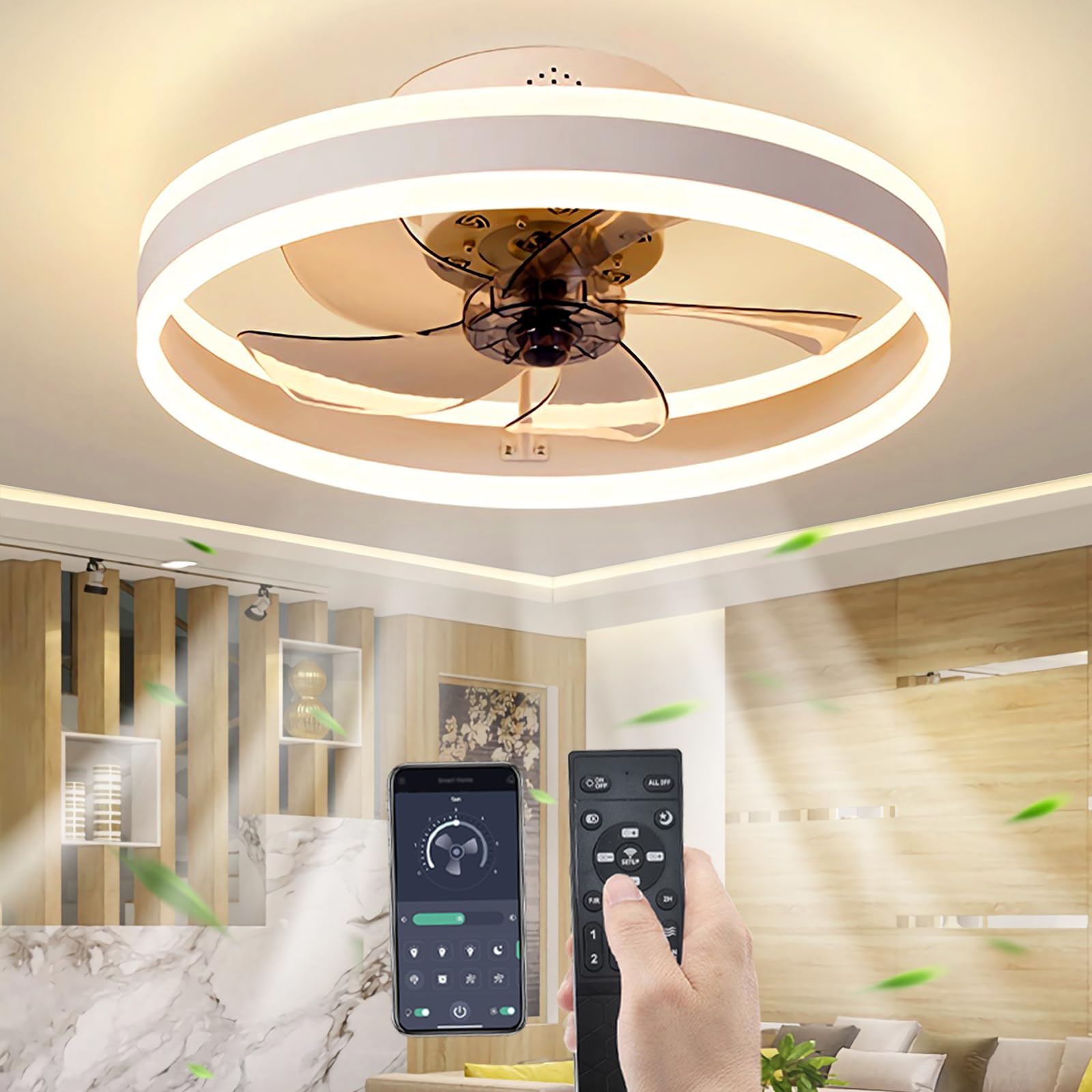 YUNZI Quiet Ceiling Fan With Light And Remote Control, LED 60W Dimmable Ceiling Lamp Modern Low Profile Ceiling Fans For Living Room Bedroom Lighting, 6 Speeds, Dimming Lights, Black, 50CM - View #12