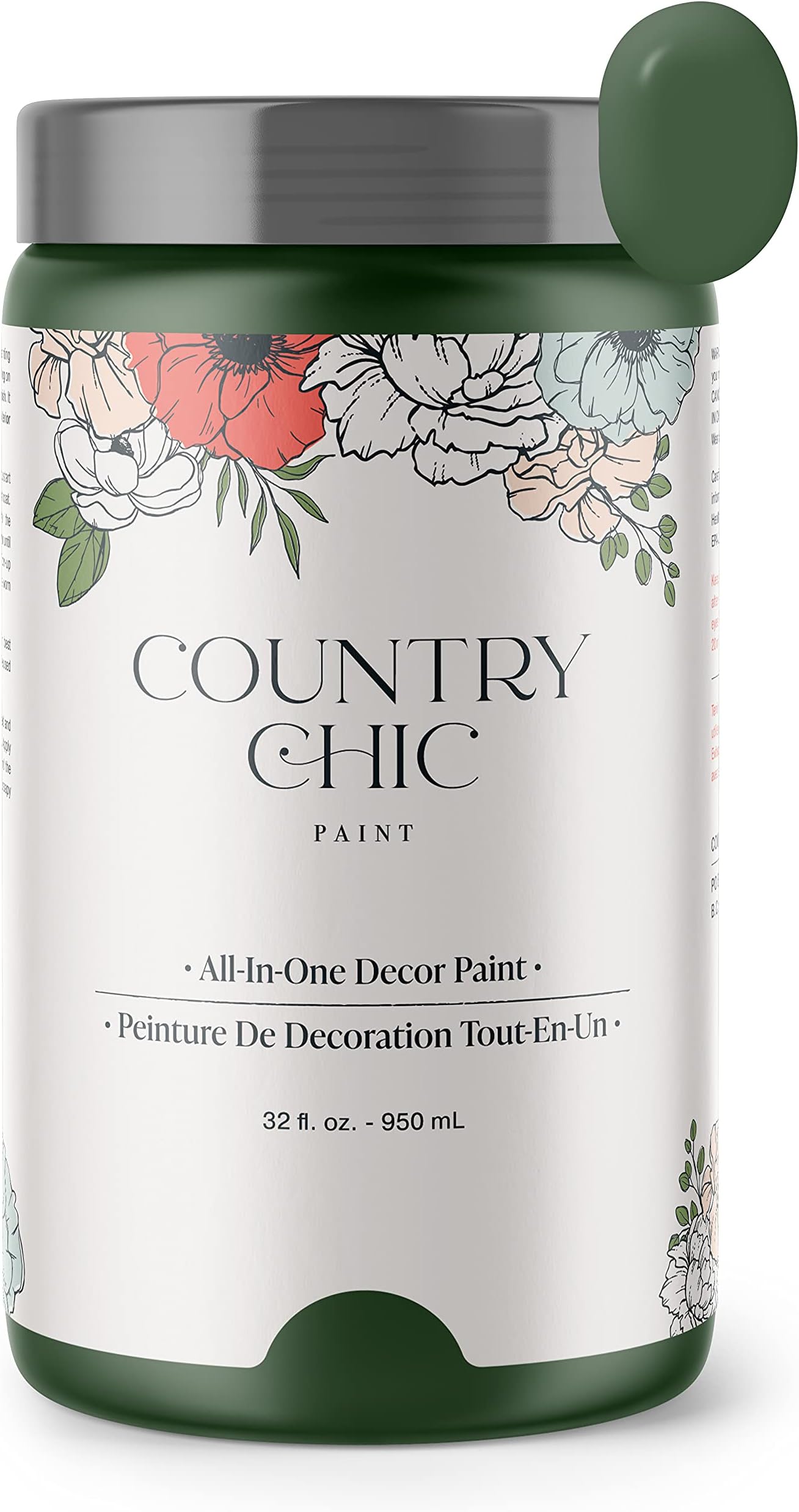 Country Chic All-in-One Chalk Paint for Furniture, Cabinets, Home Decor, Eco-Friendly, Matte Finish, Built-In Primer & Top Coat for Wood, Metal - Fireworks (Forest Green) - Quart 32 oz (950 ml)