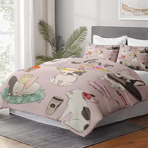 Miniatura 3 de Juego de funda de edredón, lindo juego de ropa de cama de perro francés de bulldog para niños y adultos, decoración de dormitorio de animales de