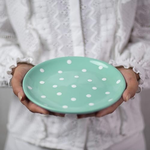 Miniatura 5 de City to Cottage Plato lateral hecho a mano de cerámica azul y blanco esmaltado con lunares de 7.9 pulgadas, plato de postre, vajilla de cerámica