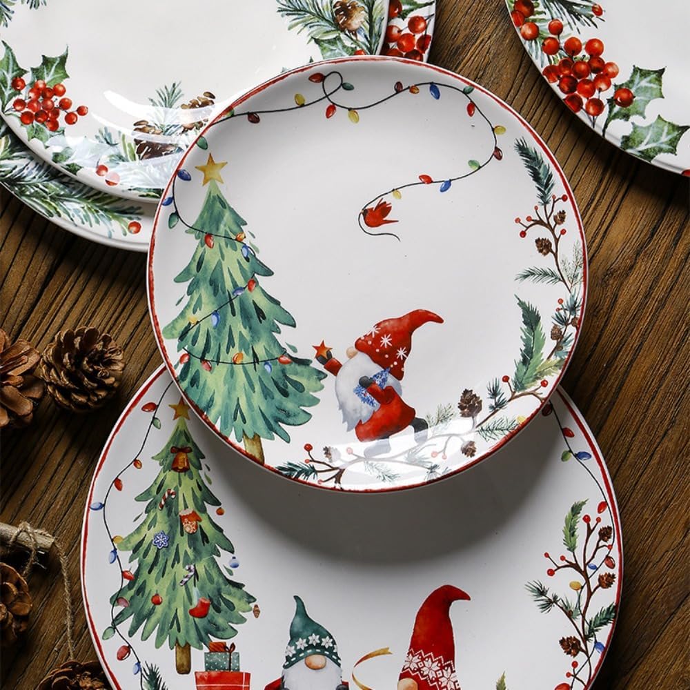 Ceramic Dinner Plates Christmas Underglaze Flat Round Household Dessert Decorative Coffee Cups Mugs Snack Breakfast Bowls Bird'S Nest Salad Fruit Ice Cream Salads Soups Pasta Snacks