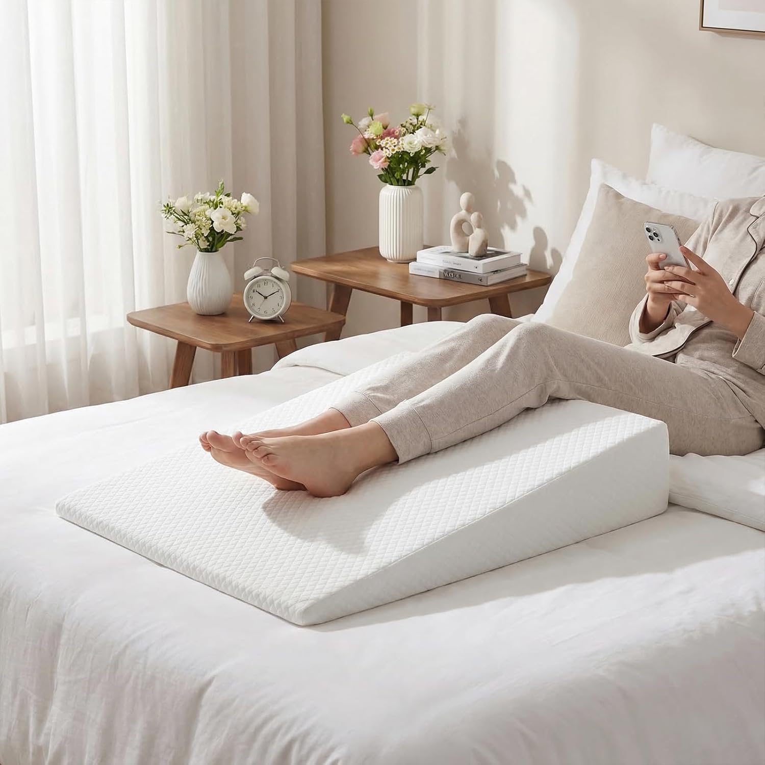 Wedge Pillow, 5 inch Bed Wedge Pillow for Sleeping, Snoring, Back Support, After Surgery, Removable Washable Cover (White)
