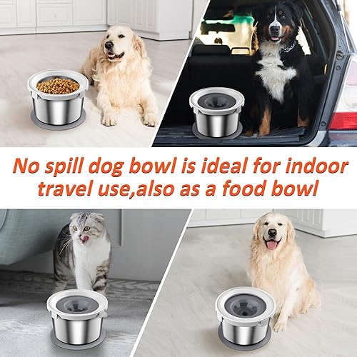 Miniatura 6 de Cuenco de agua para perros de 74 onzas, sin derrames, dispensador de agua para perros, de acero inoxidable, portátil, alimentador lento, cuenco de