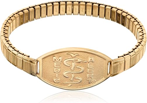 Foundation Stretch Band Medical ID Bracelet for Men and Women with Free Custom Engraving - Gold - 8.5 Inches