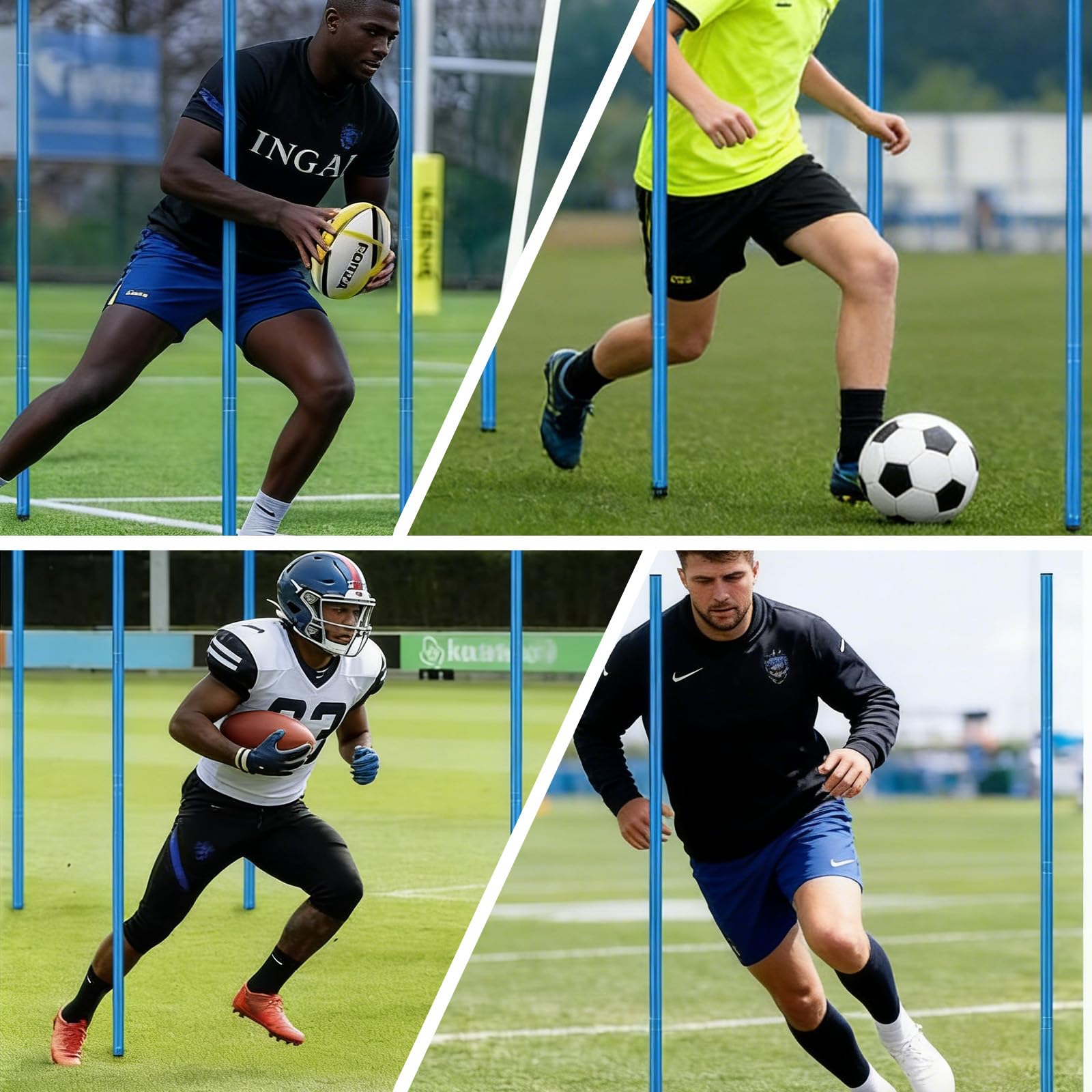 Slalomstangen Fussball Trainingszubehör mit 6 Slalom Poles, Koordinationsleiter 6m, 12 Hütchen, Springseil und Resistance Fallschirm, Fußball Trainingsset für Koordinationstraining