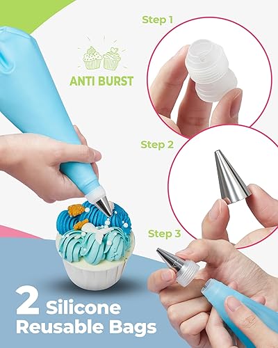Miniatura 4 de Kootek Juego de 32 bolsas y puntas para tuberías con 24 puntas de glaseado 2 bolsas de pastelería reutilizables de 12 pulgadas bolsas y puntas