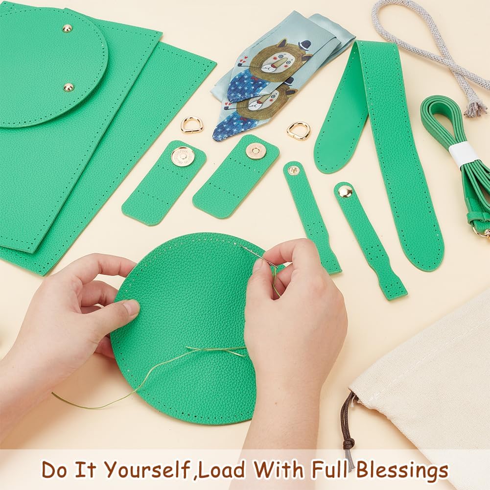 WADORN DIY Imitation Leather Bucket Bag Sewing Kit, Women Handbag Making Set Imitation Leather Clutch Bag Making Material Accessories for DIY Handmade Bag Craft, 6.7x3.9x4.72 Inch, Green