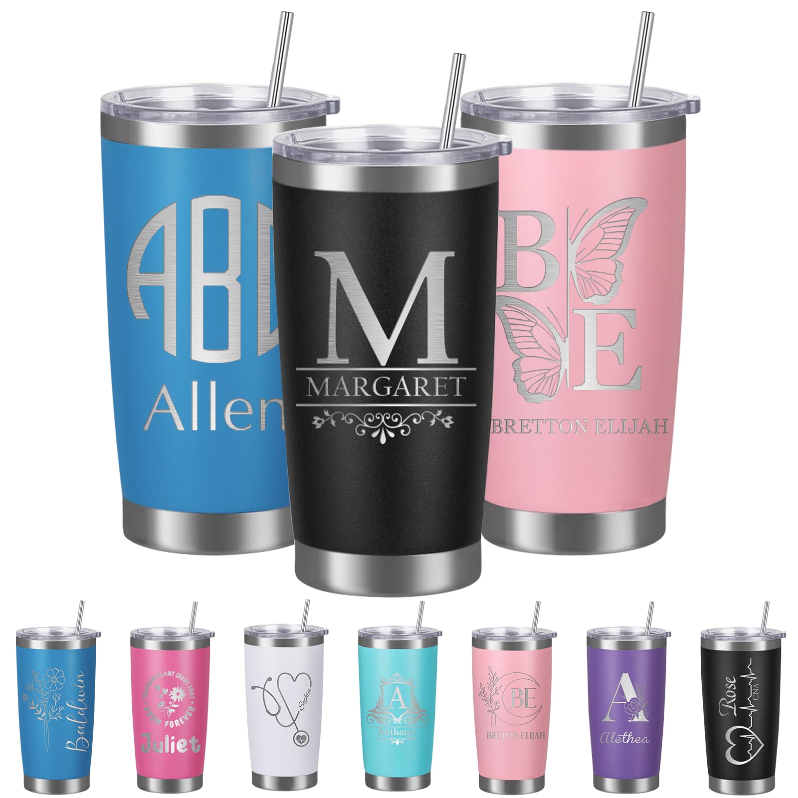 Busparst Personalised Tumbler 20oz Laser Engraved with Name - Customisable Stainless Steel Travel Mug, Double-Wall Insulated for Hot/Cold Drinks Gift for Men, Women