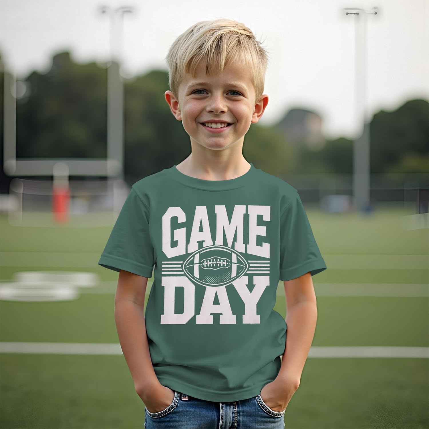KEKEMI Kid Boys Football Ballgame Shirts Funny Game Day T-Shirt Football Fans Gift Outfit Kids Sports Tees Short Sleeve Tops - Image 2