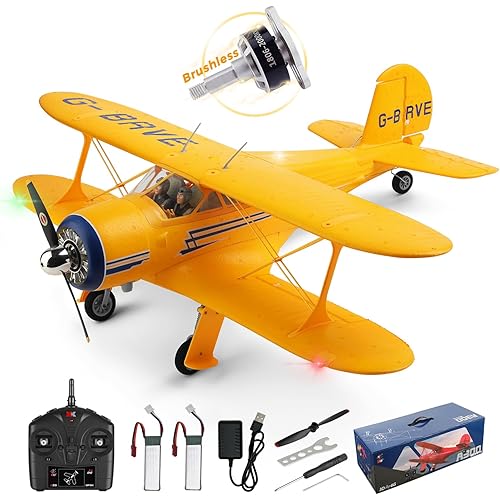 CKYSCHN WLtoys A300 4-Ch RC Plane, Beechcraft D-17 RC Airplanes with Lights, 6G/3D Brushless RC Planes with 2 Batteries, 2.4G Remote Control RC Airplanes Gifts for Adults