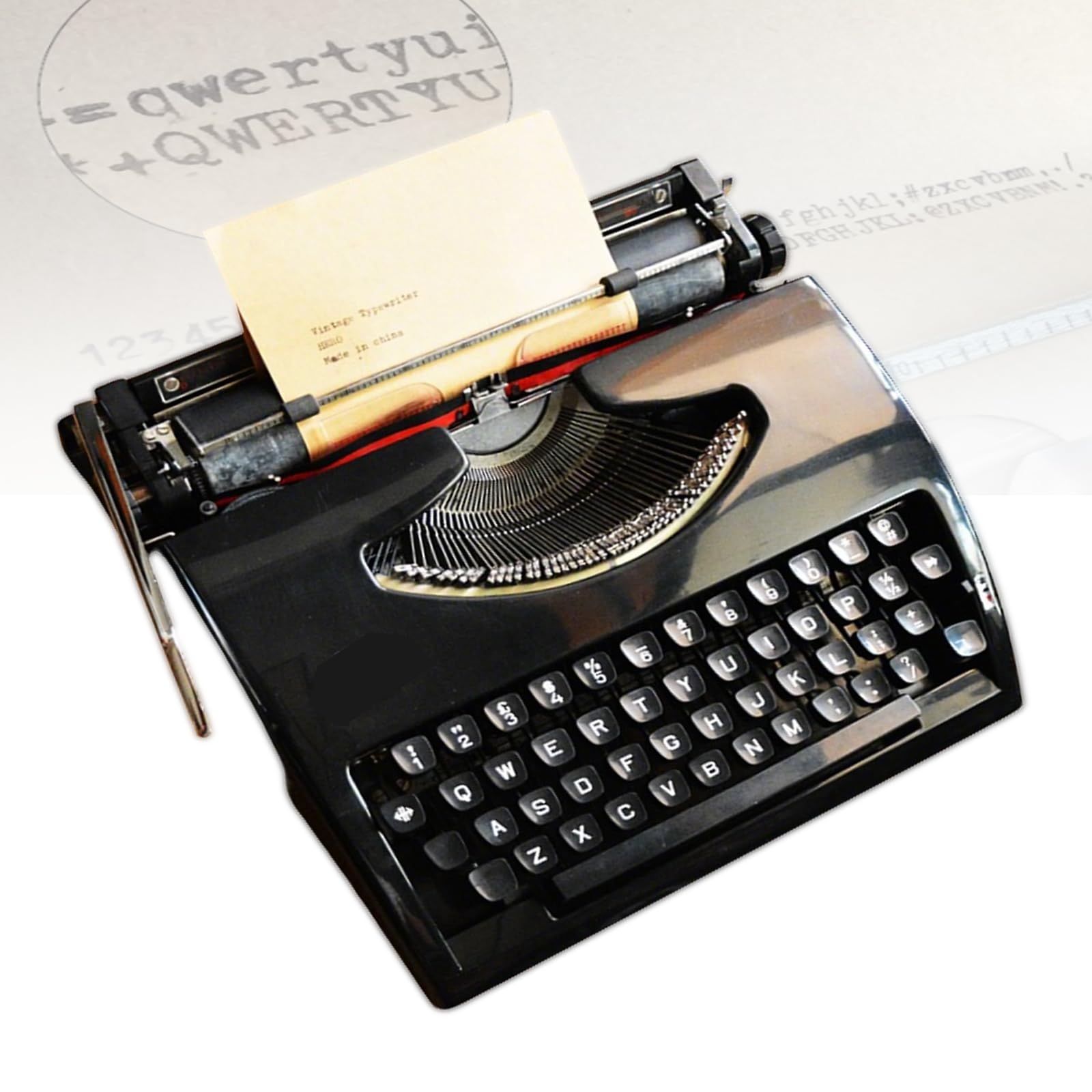 FHRKA Vintage Manual Typewriter, Size:30×30×10cm, Standard Uppercase & Lowercase Letters (English), No Electricity Needed