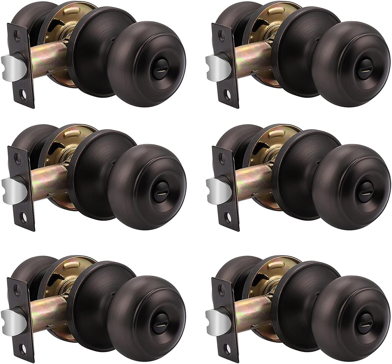Probrico(6 Pack Privacy Door Knobs and (5 Pack) Passage Door Knobs Bundle, Oil Rubbed Bronze Interior Door Knobs for Bath Bed and Hall Closet