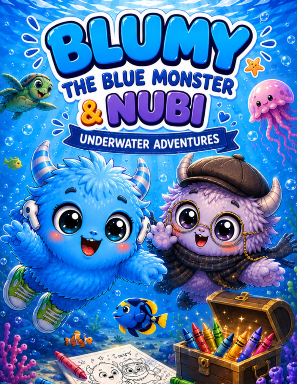 Blumy the Blue Monster & Nubi: Underwater Adventures: A Fun Coloring Book for Kids Ages 4–7 Filled with Ocean Friends, Treasure Hunts, and Magical Sea Discoveries