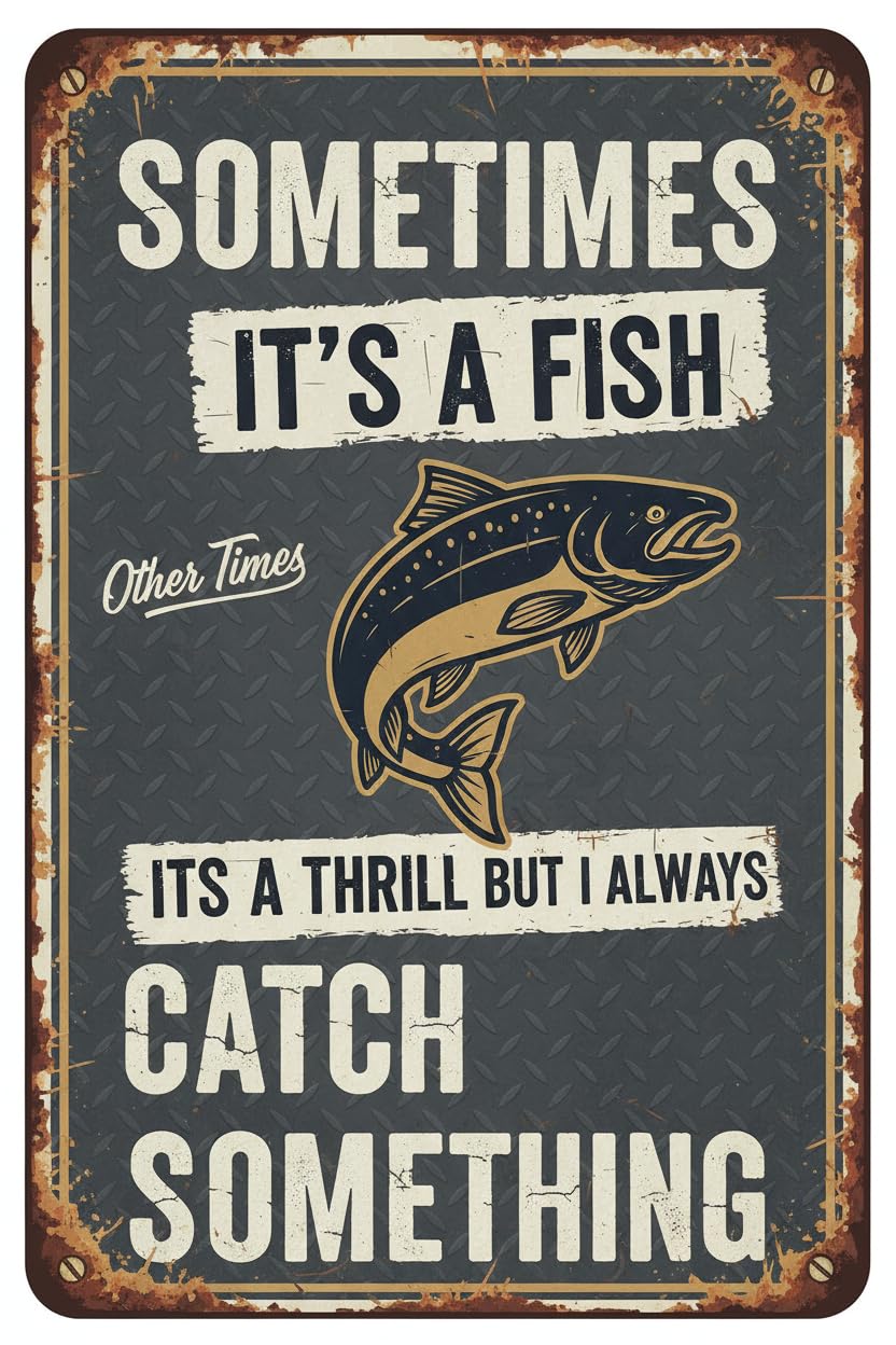 Fishing Sometimes It's A Fish Tin Sign, 12x8 Inch Decor