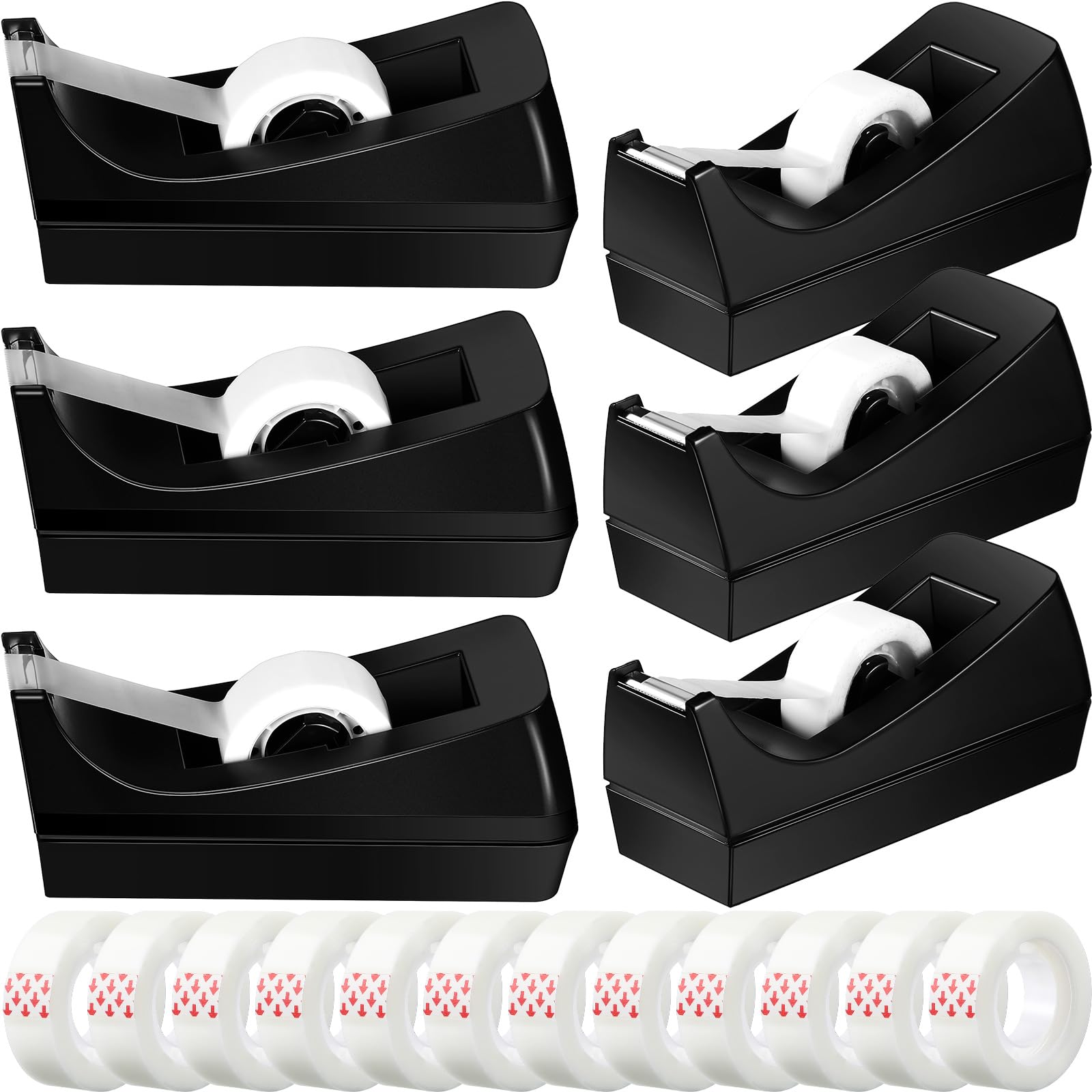 Yahenda Paquete de 6 dispensadores de cinta de escritorio con base antideslizante, cinta invisible con dispensador de 0.7 x 985 pulgadas, recambios de cinta para dispensador, dispensador de cinta de