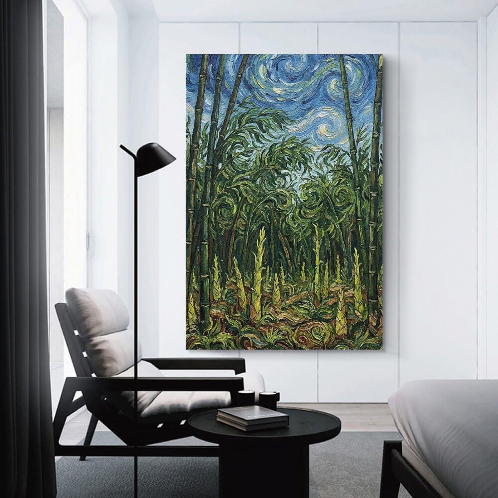 Junmoney Canvas Wall Picture Bamboo Forest Painting in Van Gogh Style, 08x12inch(20x30cm), for Study, Office Or Focused Interiors, Wall Art That Adds Style to Work Areas