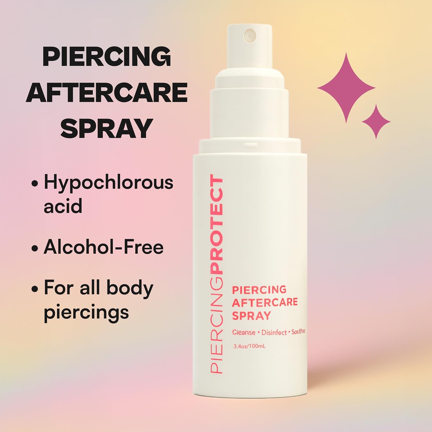 Piercing Aftercare Spray Hypochlorous | Non-Toxic Ear Piercing Cleaner with No Alcohol | for Sensitive Skin, Soothe & Protect PiercingProtect®
