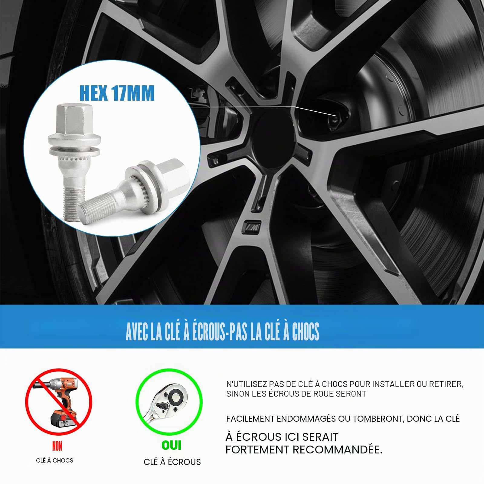 GAsupply Lot de 16 boulons de roue M12 x 1,25 avec rondelle plate, compatibles avec Citroën Peugeot, goujons de roue hexagonaux (Geomet)