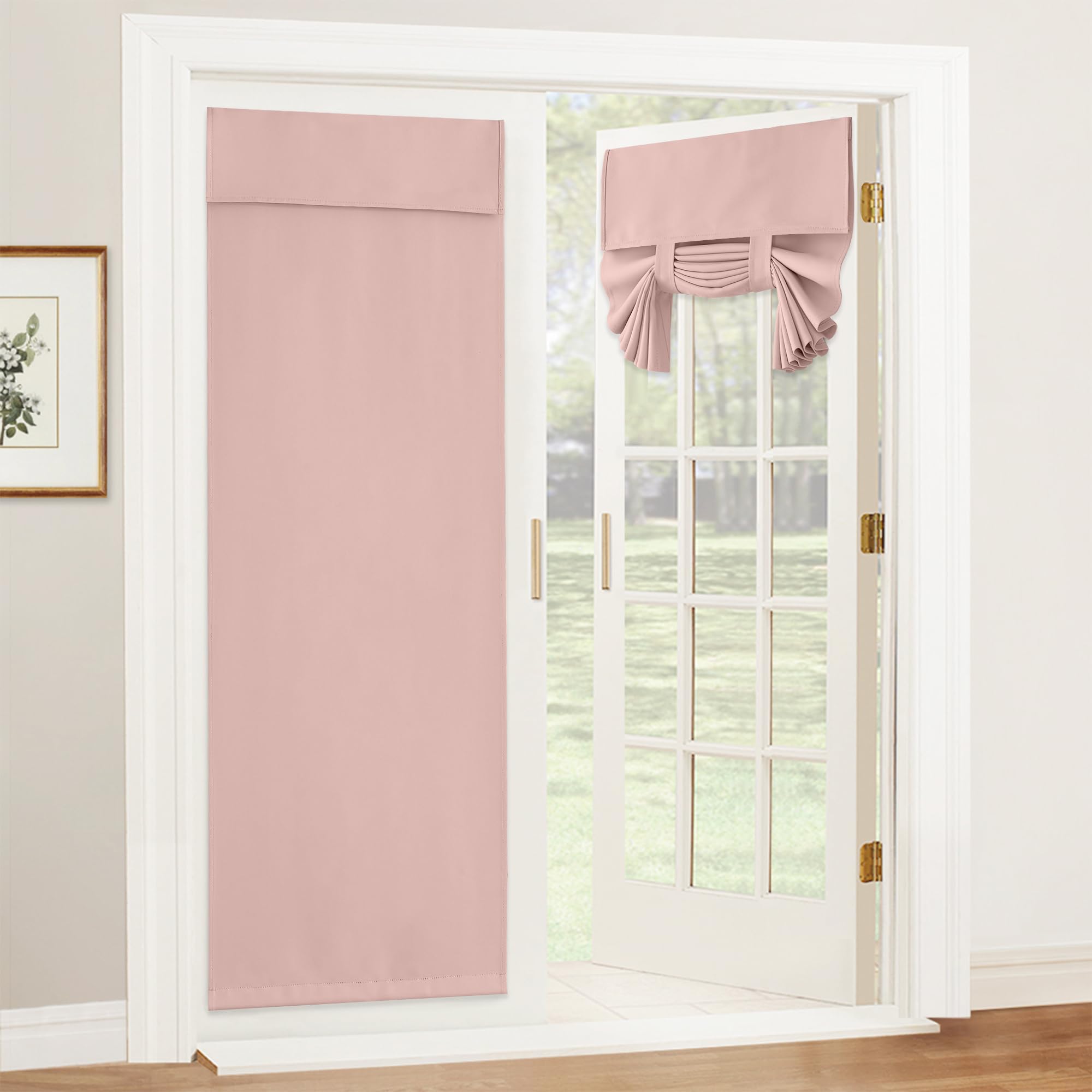 RYB HOME Blackout Door Window Curtain, Self-Adhesive Blinds Privacy Room Darkening Curtains for Front/Patio/French Door, W36 x L69 inch, 1 Panel, Orange Pink