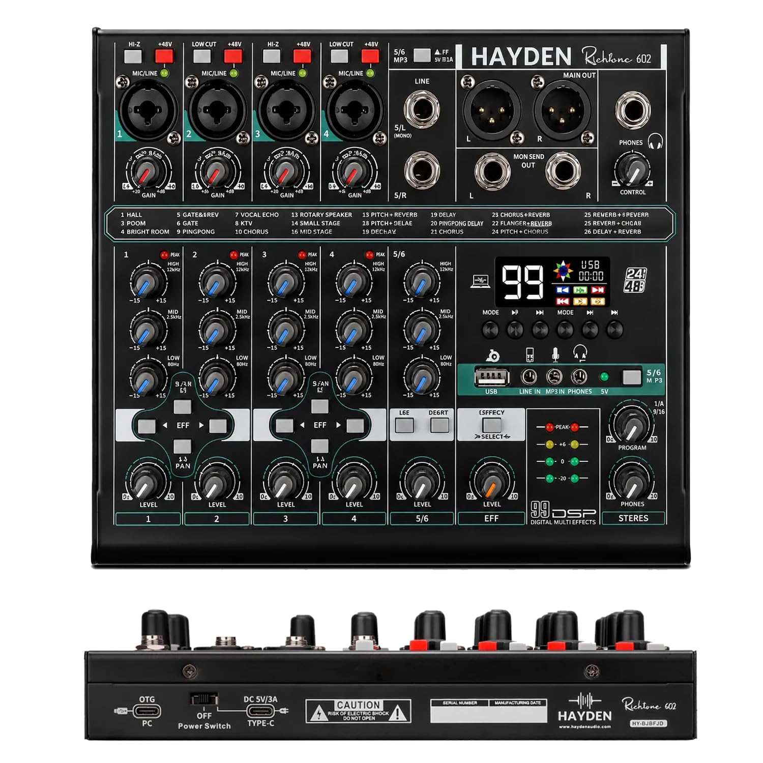 Hayden Richtone 6 Channel OTG Mixer | Professional USB Audio Interface & DJ Mixer for Mobile, PC, Studio Recording, Streaming, Karaoke, Live Sound | Portable OTG Mixing Console with Clear Sound-image-12