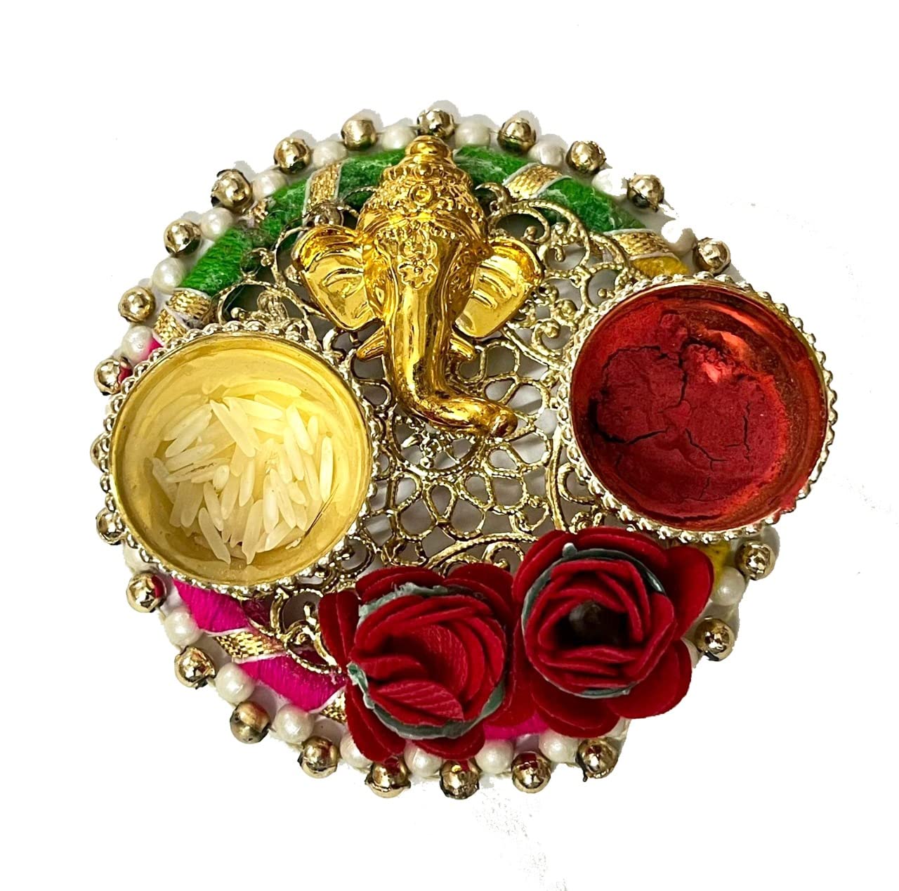 KHUSHA CREATIONS Handmade Multipurpose Puja Thali Set/Ganesh Puja Thali/Roli Chawal Platter/Diwali PoojaThali