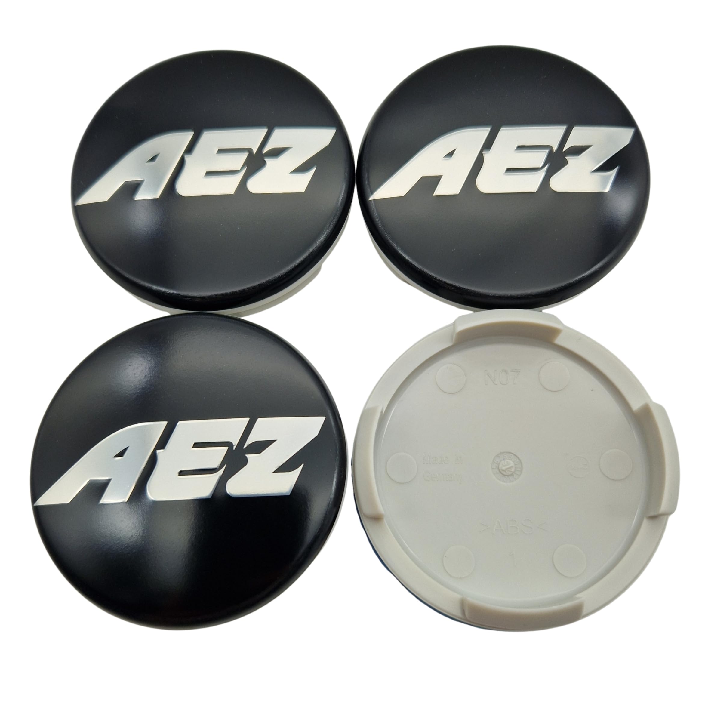 4X AEZ Nabendeckel 60 mm / 56 mm (AZC), N07, Schwarz Matt, Felgendeckel Nabenkappe Radnabenkappe, Original Felgenkappe