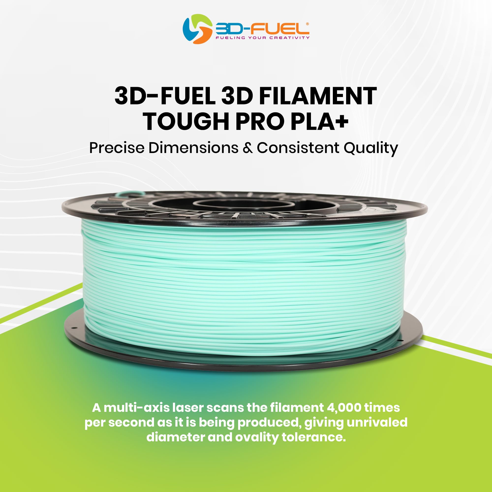 3D Fuel Pro PLA (PLA+) 3D-Druck Filament, Hergestellt in den USA mit hoher Schlagfestigkeit & Maßgenauigkeit +/- 0,02 mm, 1 kg (2,2 lbs) 1,75mm Spule im Kalkweiß