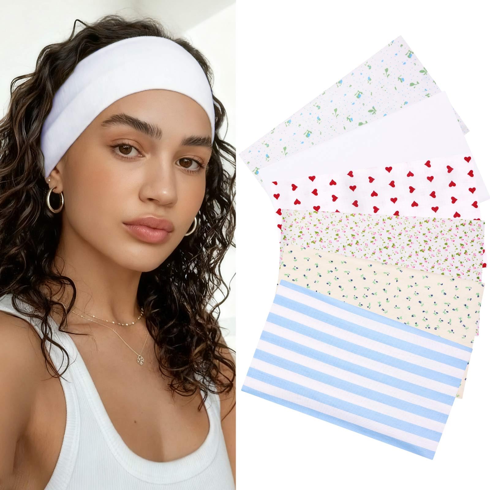 Boho Wide Headbands for Women Short Hair Floral Headbands Soft Fabric Hair Bands Non Slip Elastic Sweat Hairbands Workout Yoga Running Sport Thin Wrap for Girls-image-49