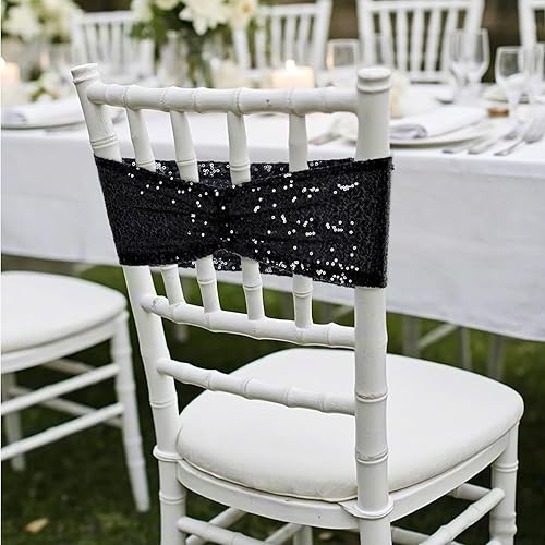 Miniatura 7 de Poise3EHome Fajas de silla de lentejuelas rosas fucsias, fundas de silla plegables con lazo para decoración de recepción de bodas, fiestas, 20