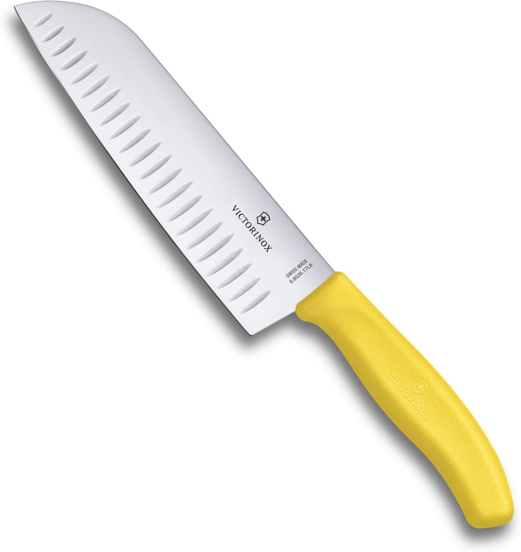 Swiss Made Stainless Steel Swiss Classic Santoku Knife, Japanese Style Knife with Fluted Edge, Professional & Household Use, Yellow, 17 Cm | 6.8526.17L8B