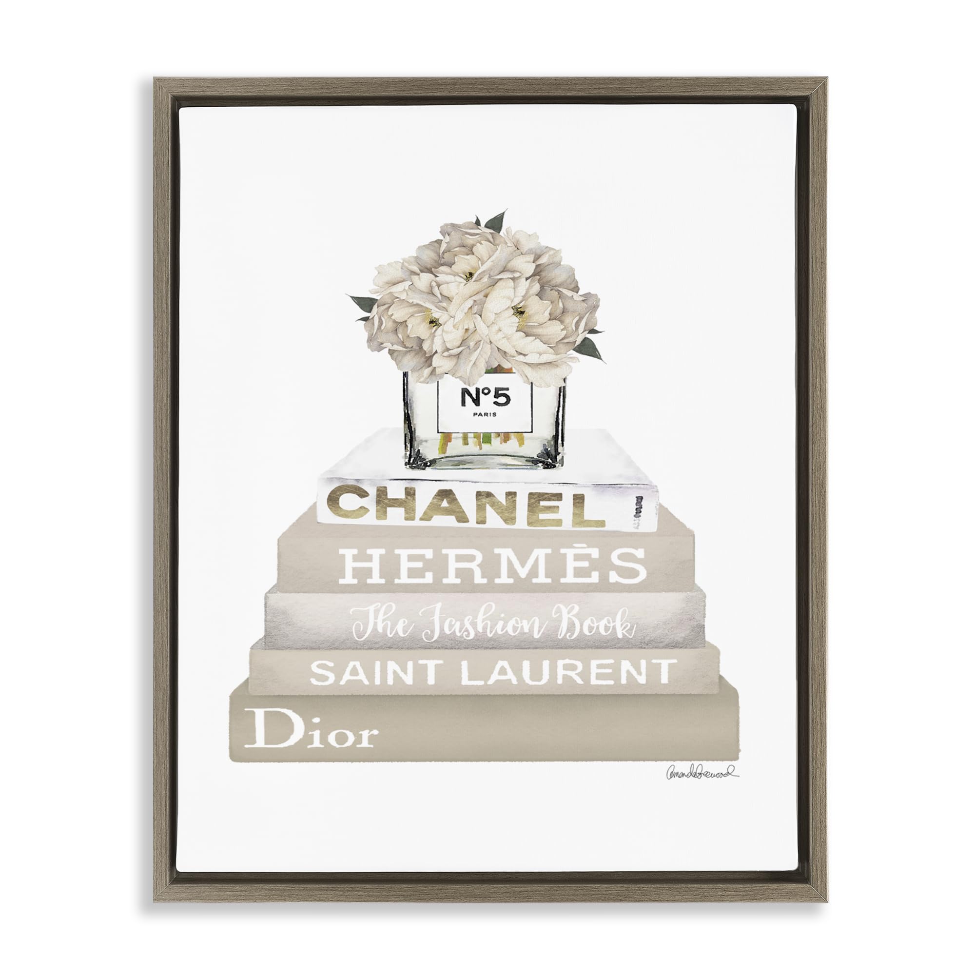 Beige High Fashion Bookstack Glam, 16 x 20 Inch Canvas in Floater Frame