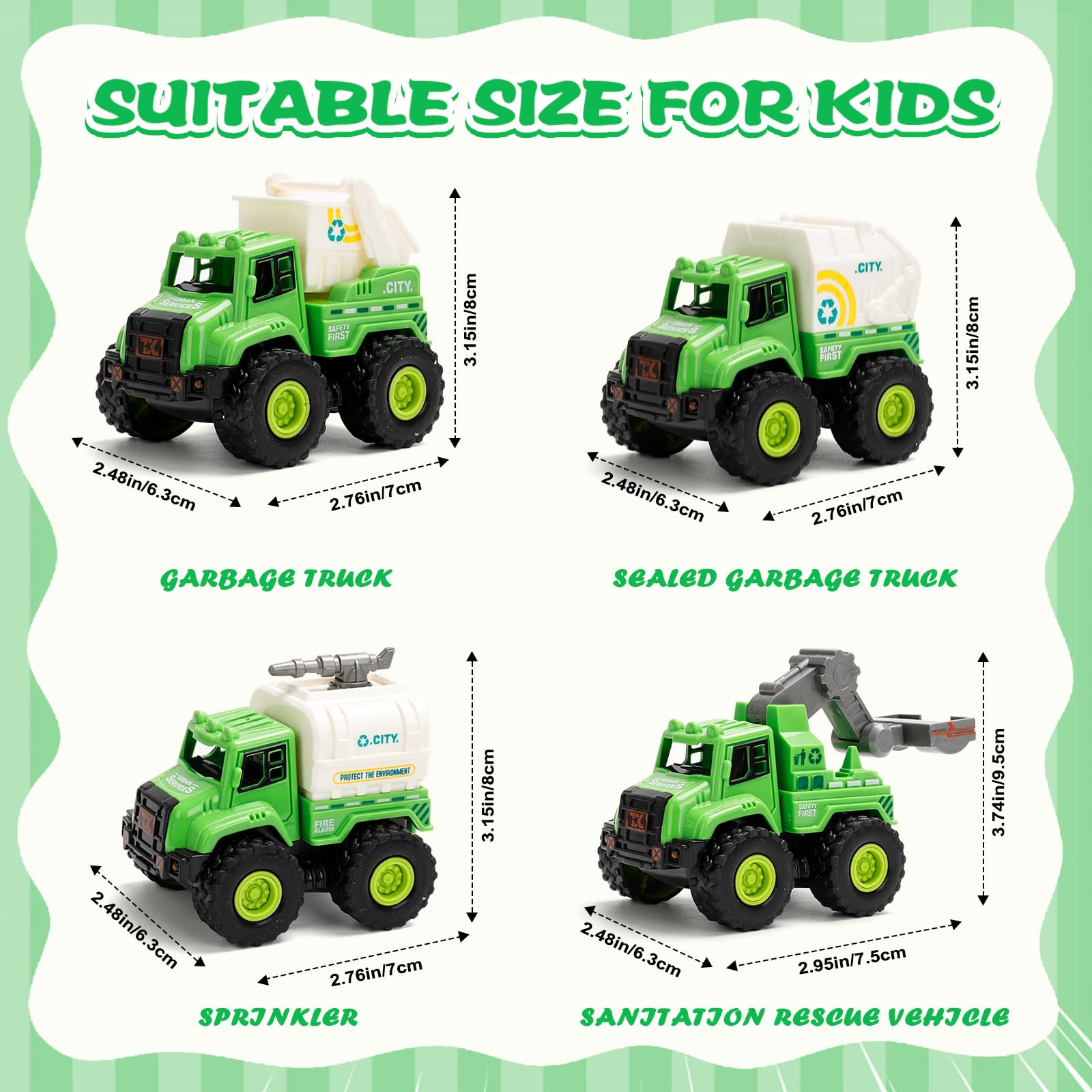 YGNNXRN 4-in-1 Push and Go Sanitation Truck Toy Set for Toddlers, Includes Garbage Truck, Street Cleaner - Image 4