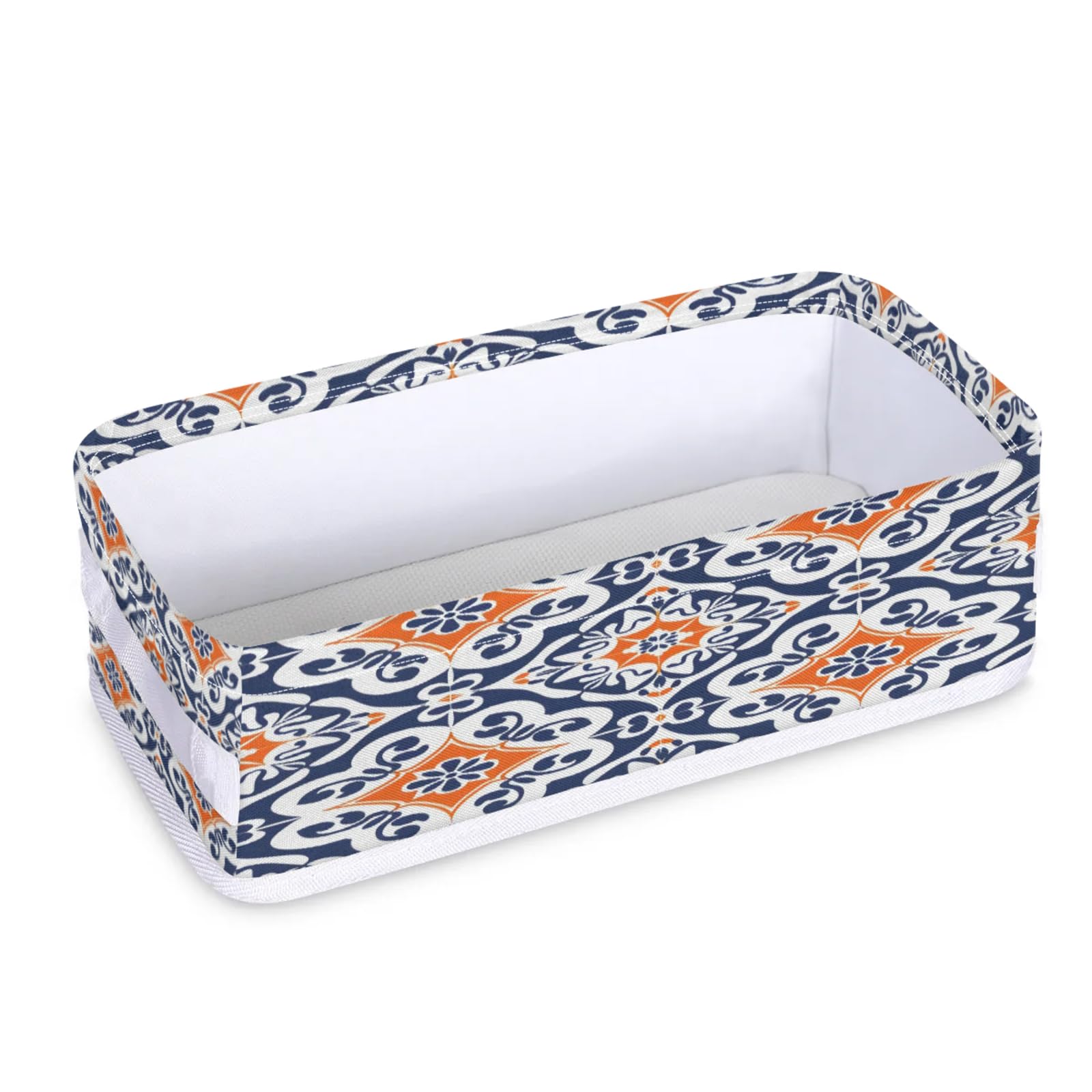 Tablerazzi Toilet Tank Topper Paper Basket with Handle, Boho Mexican Bathroom Storage Basket for Organizing, Mexican Tile Small Fabric Storage Bins for Bathroom Decor