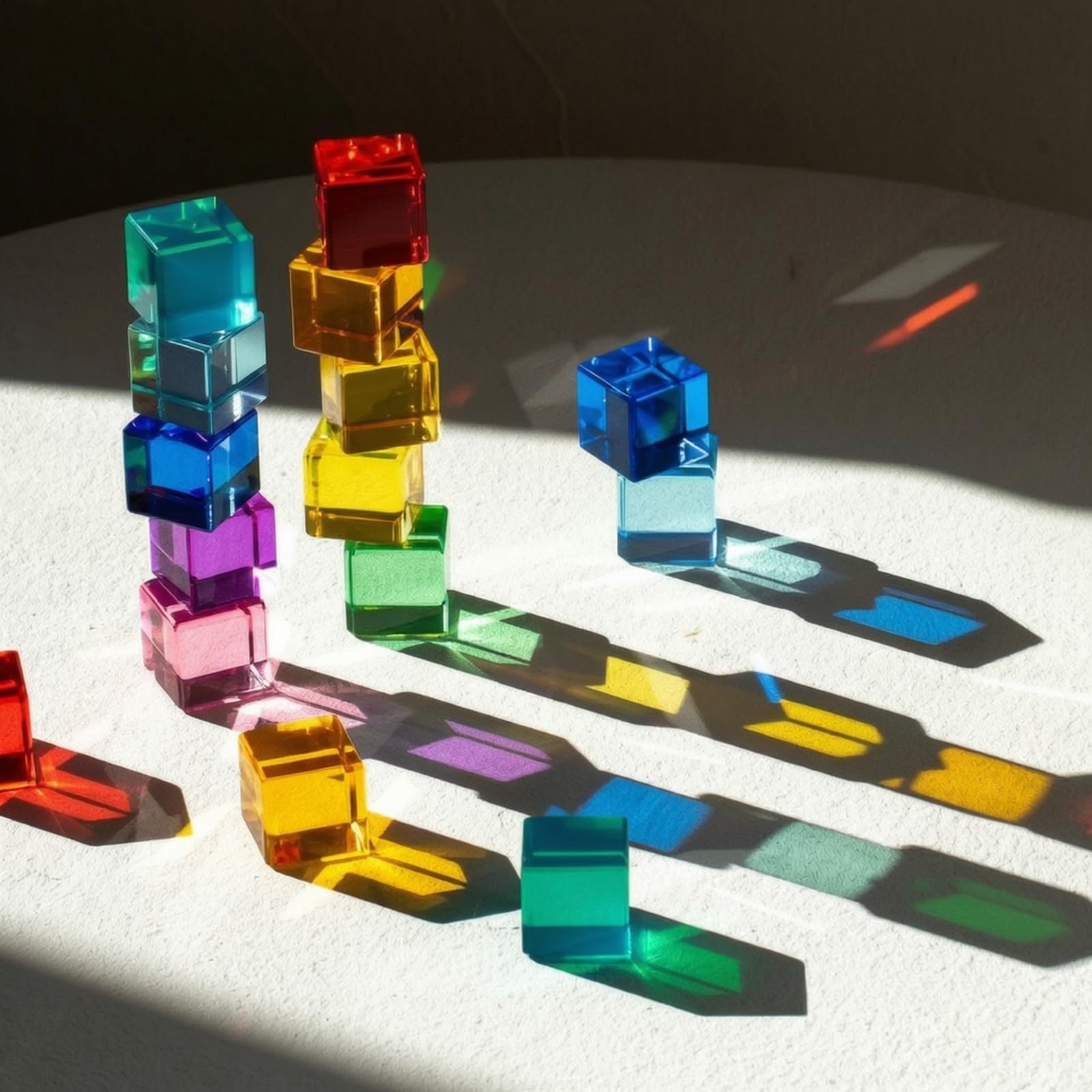 96 Pezzi Acrilici Colorati con Vassoio in Legno Durevole Set di Blocchi Impilare con Espositore in Legno per Bambini 4-6 Anni