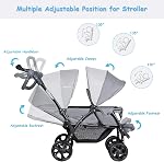 BABY JOY Double Stroller, Foldable Lightweight Twin Stroller with Tandem Seating, Adjustable Backrest/Canopy/Footrest, 5-Point Harness & Storage Basket for Newborn and Toddler (Gray)