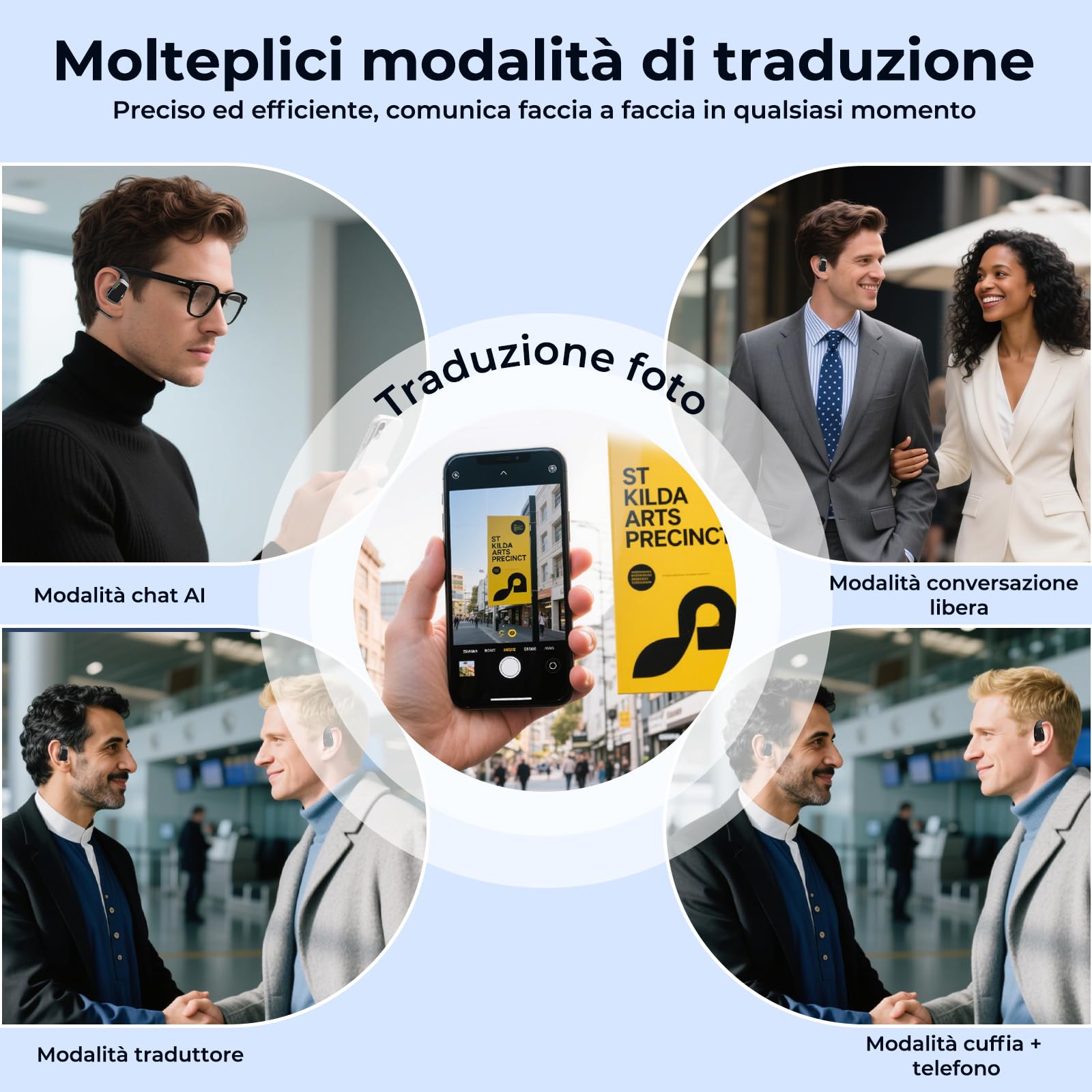 MINISO M98 AI Traduttore Cuffie, Cuffie Traduttore 3-in-1 in Tempo Reale con App, Cuffie Traduttore con LCD Touchscreen per 134 Lingue, Traduttore Auricolari Open Ear per Apprendimento, Viaggi