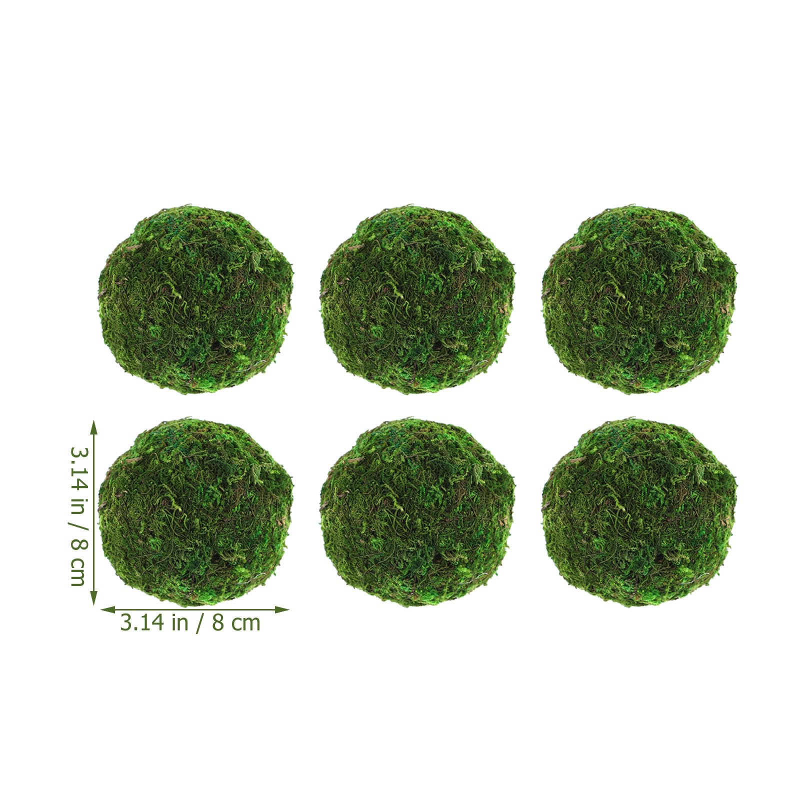 6Pcs Faux Dried Moss Balls Artificial Green Plant Handmade Sphere Moss Hanging Balls for Wedding Decors Party 8cm Green Artificial Flower Pot Supplies - Image 2