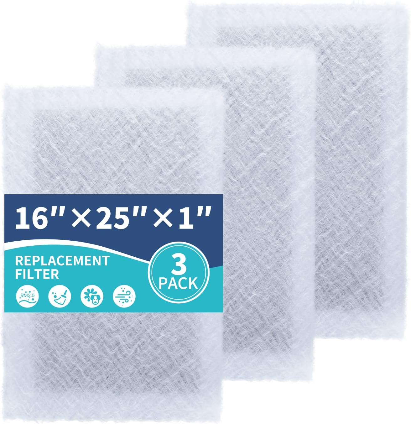 16x25 Replacement Filter Pads Compatible with SolaceAir Pristine Dynamic Air Cleaner 16x25x1 Carbon & Electrostatic Media White (3 Pack)