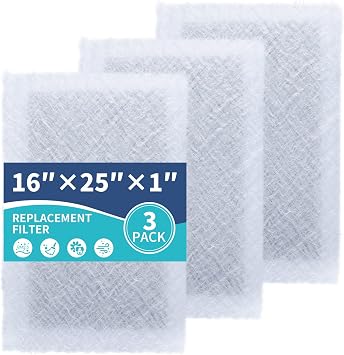 16x25 Replacement Filter Pads Compatible with SolaceAir Pristine Dynamic Air Cleaner 16x25x1 Carbon & Electrostatic Media White 3 Pack