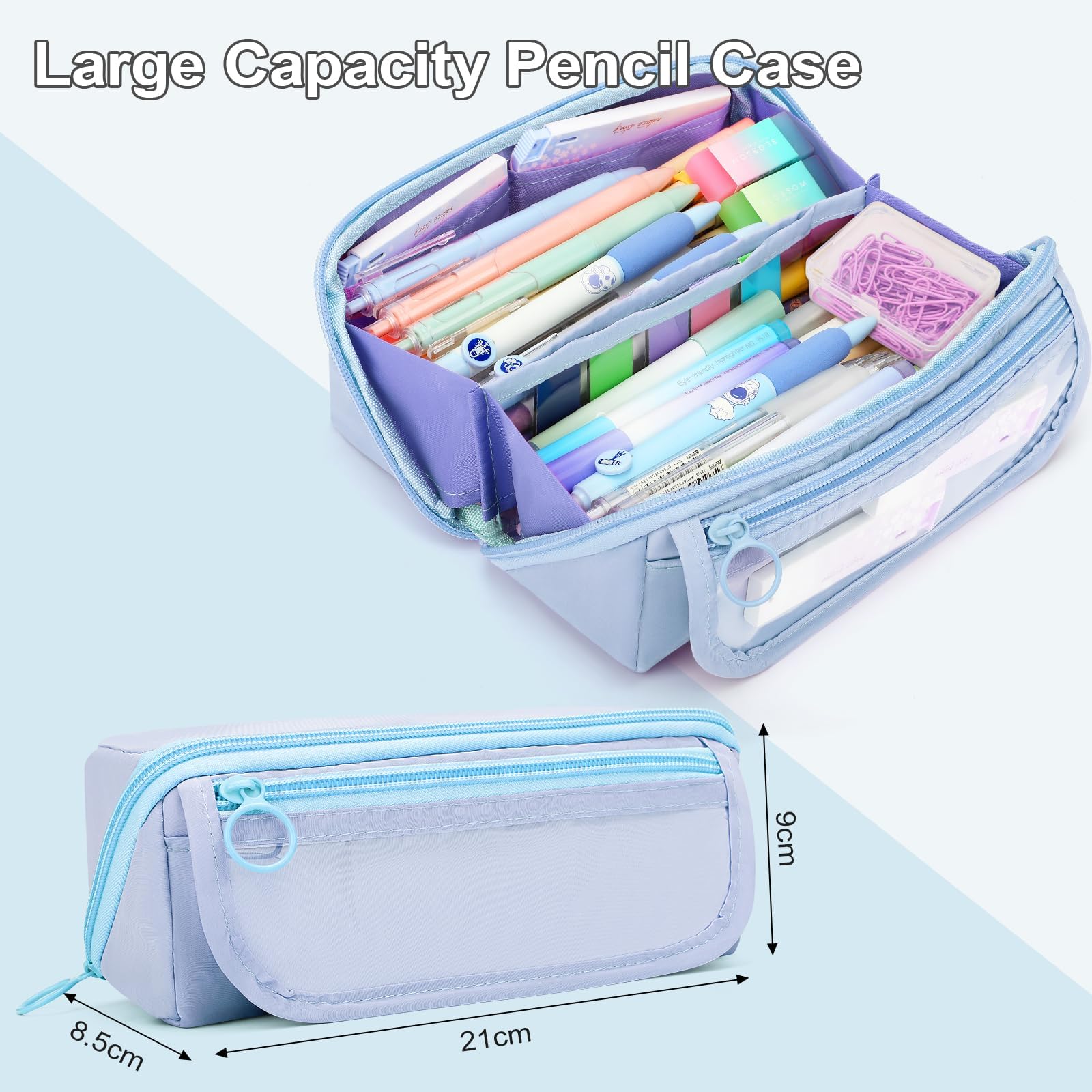 OPPZZIT Bolígrafos de Gel Borrable, Set de 63 Material Escolar Estético con 5 Bolígrafos de Gel, 12 Subrayadores Pastel, 6 Portaminas, 1 Estuche Azul, Papelería Bonita & Regalos Cumpleaños